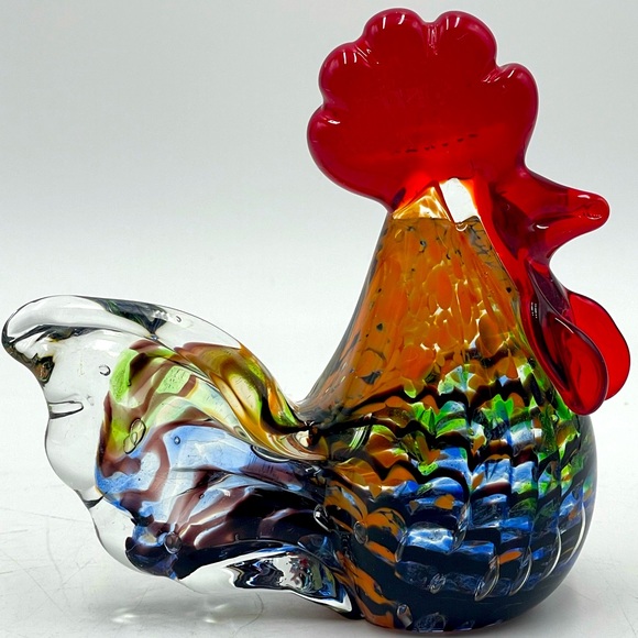 Gorgeous Designs: Handblown Multi Colored Art Glass Rooster Paperweight Figurine - Picture 6 of 16